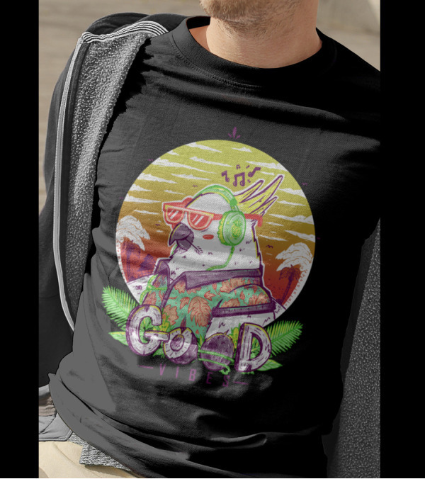 Polly Listening To Good Vibes In Tropical Sunset With Headphones And Sunglasses T-Shirt