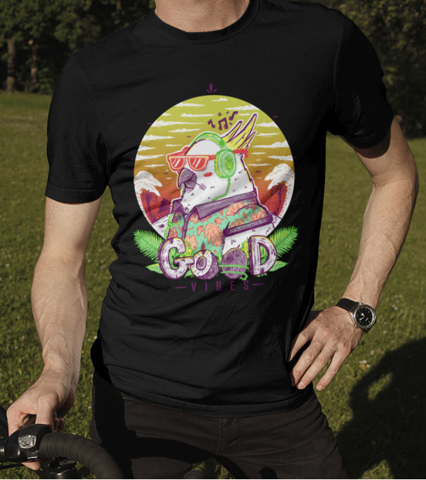 Polly Listening To Good Vibes In Tropical Sunset With Headphones And Sunglasses T-Shirt