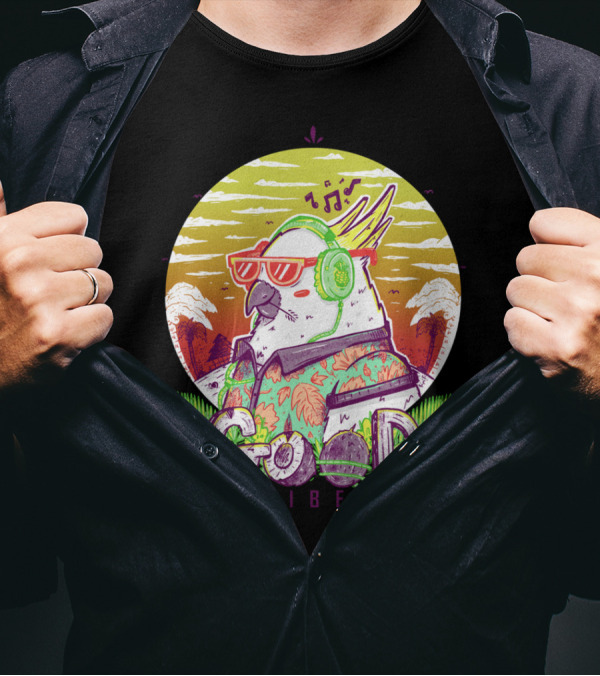 Polly Listening To Good Vibes In Tropical Sunset With Headphones And Sunglasses T-Shirt