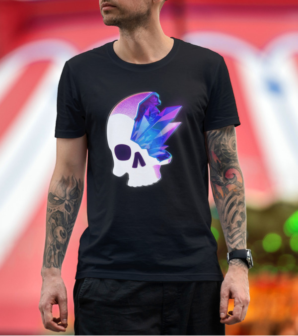 Premium T-Shirt: Crystal Skull with Vibrant Geometric Crystal Formation T-Shirt Crystal Skull with Vibrant Geometric Crystal Formation T-Shirt