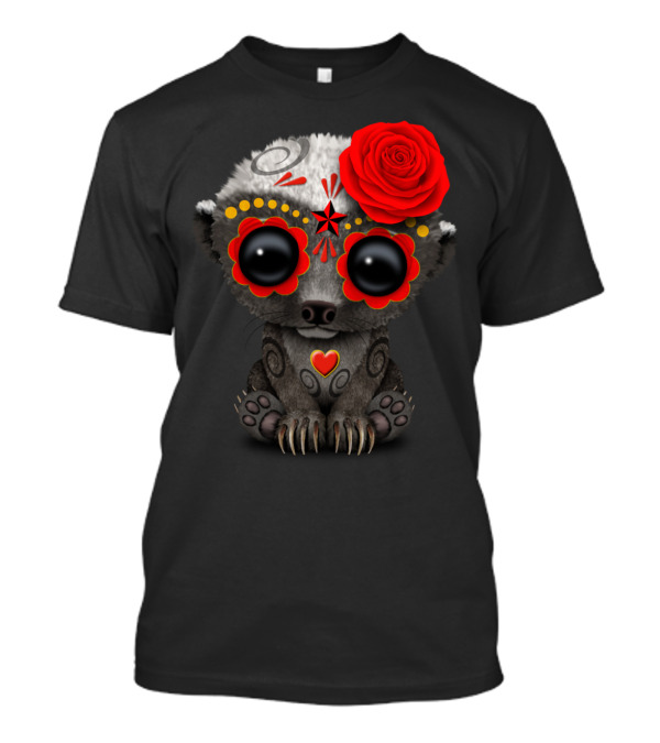 Red Day Of The Dead Sugar Skull Honey Badger设计 T-Shirt