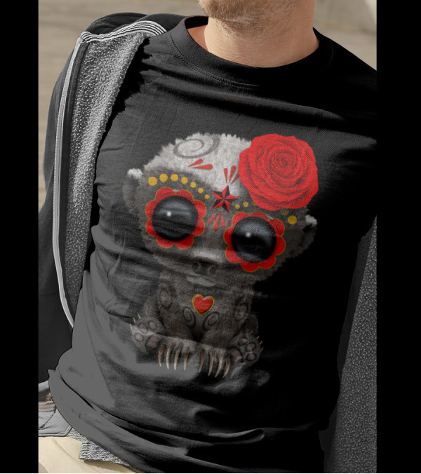 Red Day Of The Dead Sugar Skull Honey Badger设计 T-Shirt