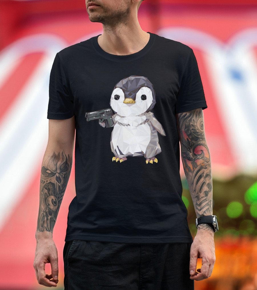 Cubic Penguin Power Gun Gaming Meme T-Shirt