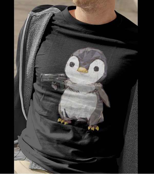 Cubic Penguin Power Gun Gaming Meme T-Shirt