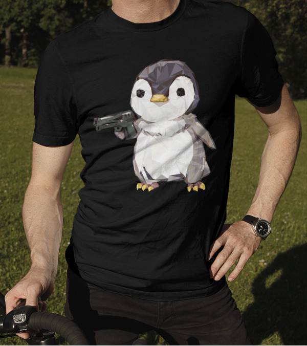 Cubic Penguin Power Gun Gaming Meme T-Shirt
