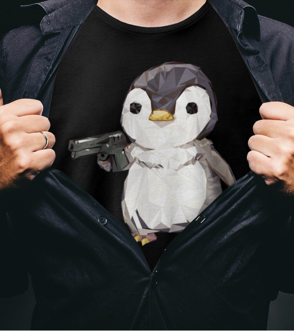 Cubic Penguin Power Gun Gaming Meme T-Shirt