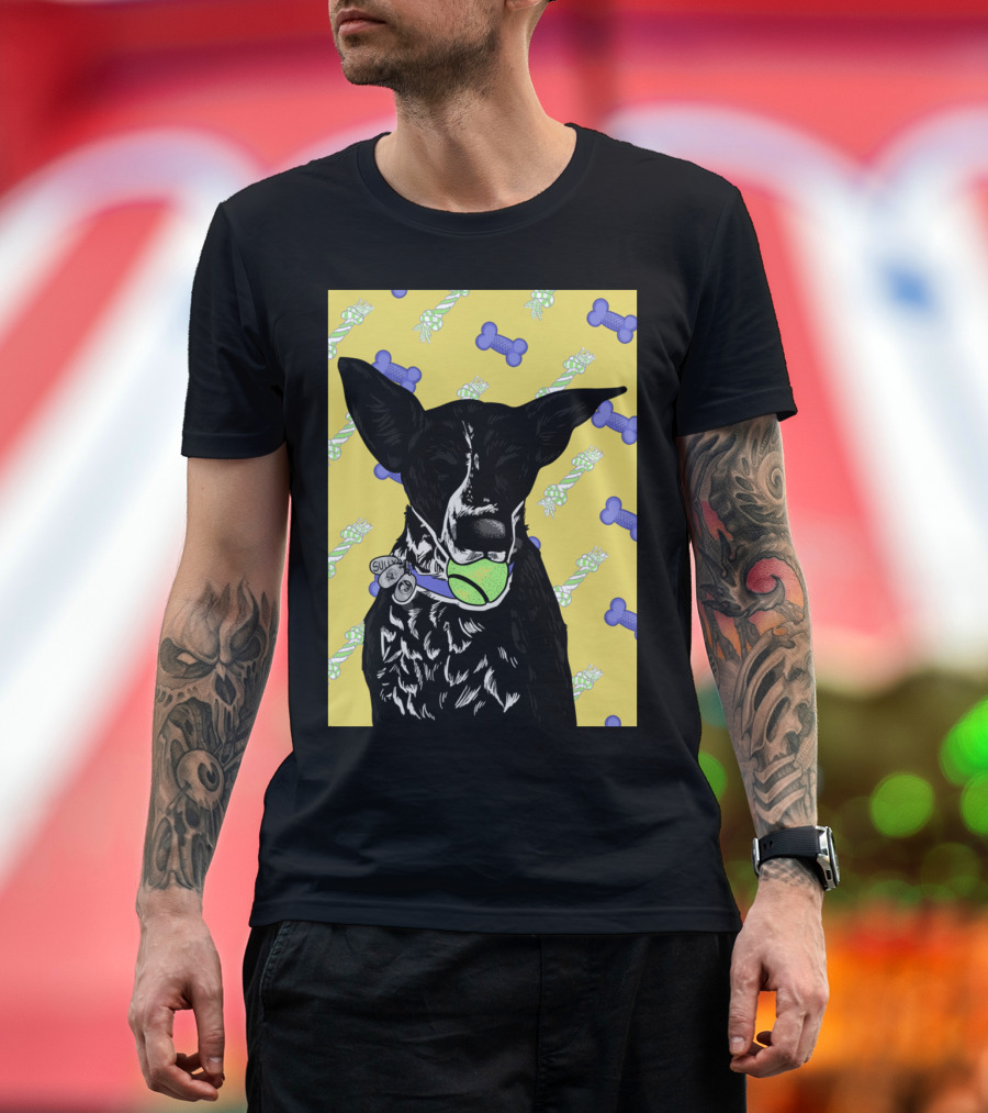 Sully Dog with Tennis Ball and Toy Background T-Shirt