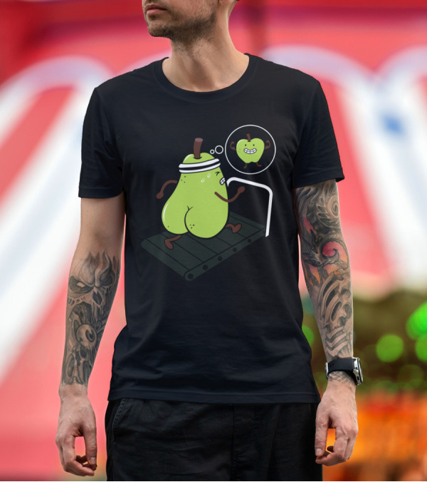 Premium T-Shirt: Motivation Pear Running on Treadmill with Dream Apple T-Shirt Motivation Pear Running on Treadmill with Dream Apple T-Shirt
