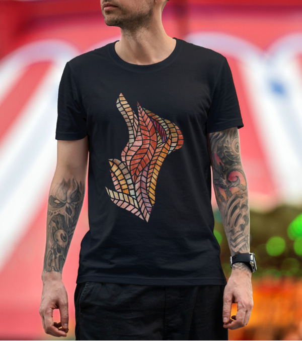 Premium T-Shirt: Red Geometric Mosaic Abstract Flame T-Shirt Red Geometric Mosaic Abstract Flame T-Shirt