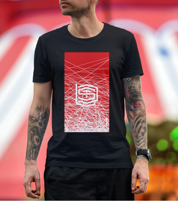 Premium T-Shirt: White Line Chaos Red Geometric Abstract T-Shirt White Line Chaos Red Geometric Abstract T-Shirt