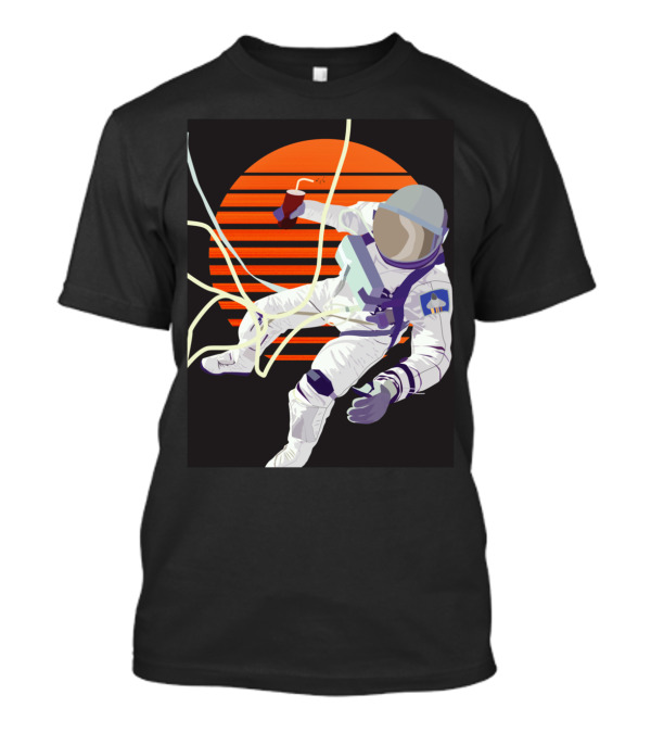 Summer Spaceman Wave Orange Sun Retro Astronaut With Soda Drink T-Shirt