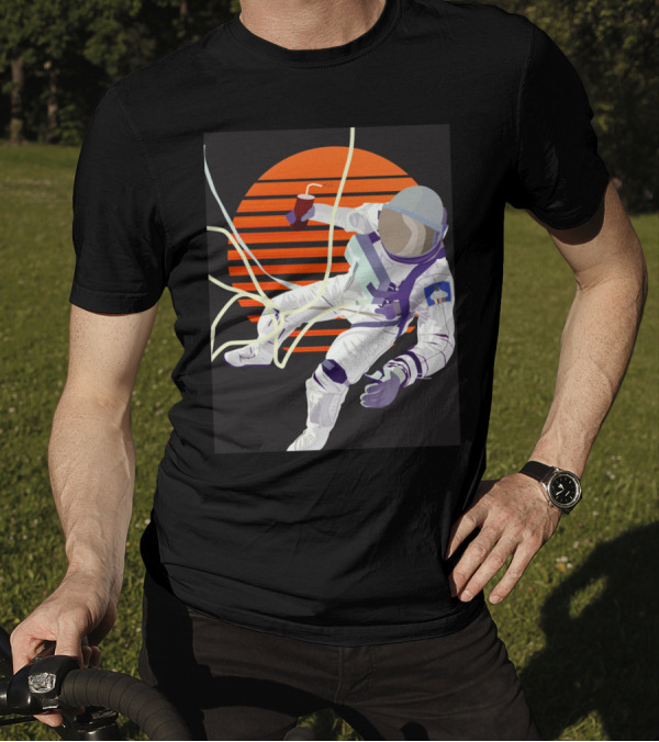 Summer Spaceman Wave Orange Sun Retro Astronaut With Soda Drink T-Shirt