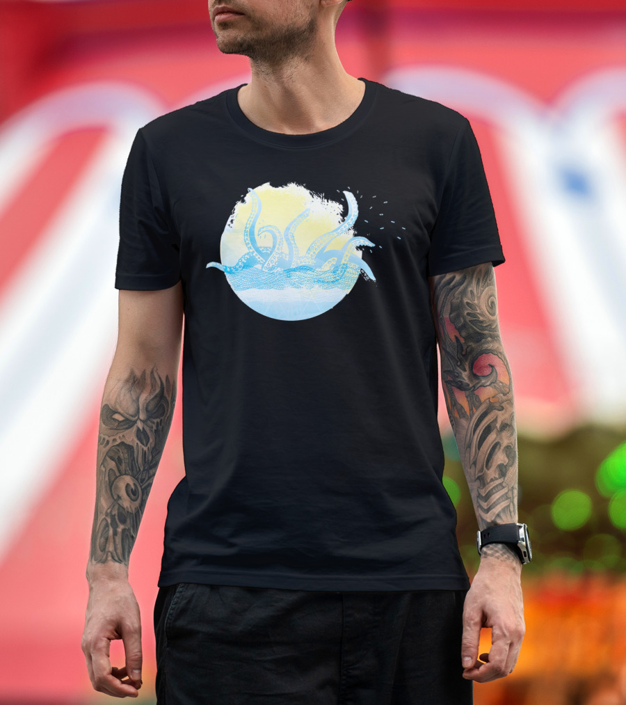Sunrise Nautical Kraken Ocean Waves T-Shirt