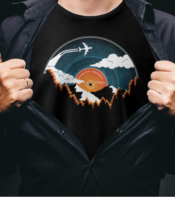 Sunburst Records Redux Vinyl Mountain Adventure Plane Flight T-Shirt
