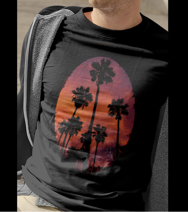 Red Sunset Palm Trees Oval T-Shirt