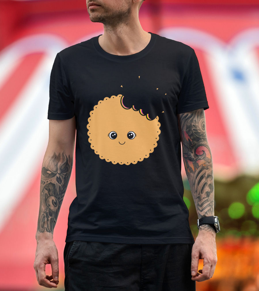 Bite Me Cute Cookie Design with Smiling Face and Bite Mark T-Shirt