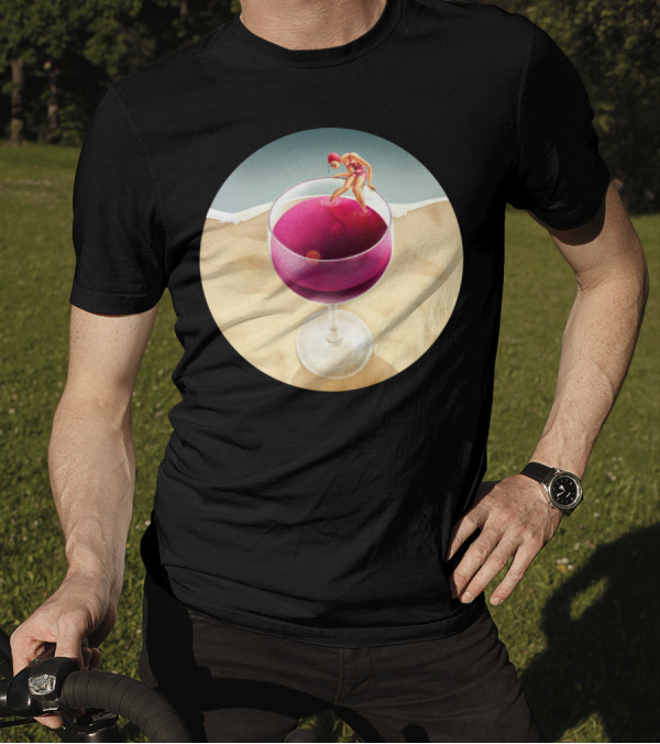 Red Reflection Swimmer In Wine Glass On Beach T-Shirt