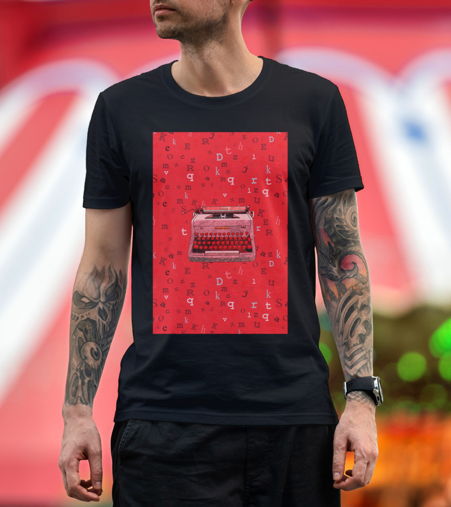 Red Typewriter Letters Collage on Vibrant Scarlet Background T-Shirt