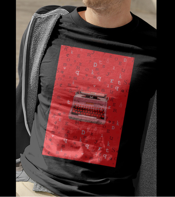 Red Typewriter Letters Collage On Vibrant Scarlet Background T-Shirt