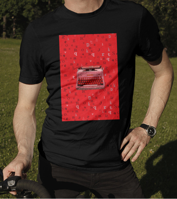 Red Typewriter Letters Collage On Vibrant Scarlet Background T-Shirt