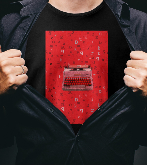 Red Typewriter Letters Collage On Vibrant Scarlet Background T-Shirt