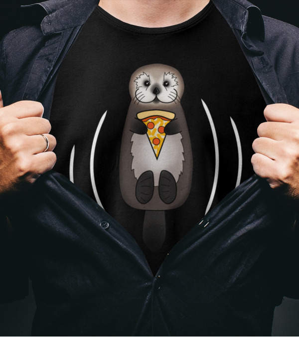 Otter Enjoying Pizza Slice Floating T-Shirt