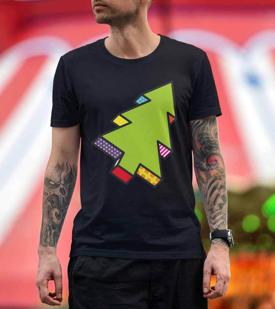 Pop Art Geometric Christmas Tree Color Blocks T-Shirt