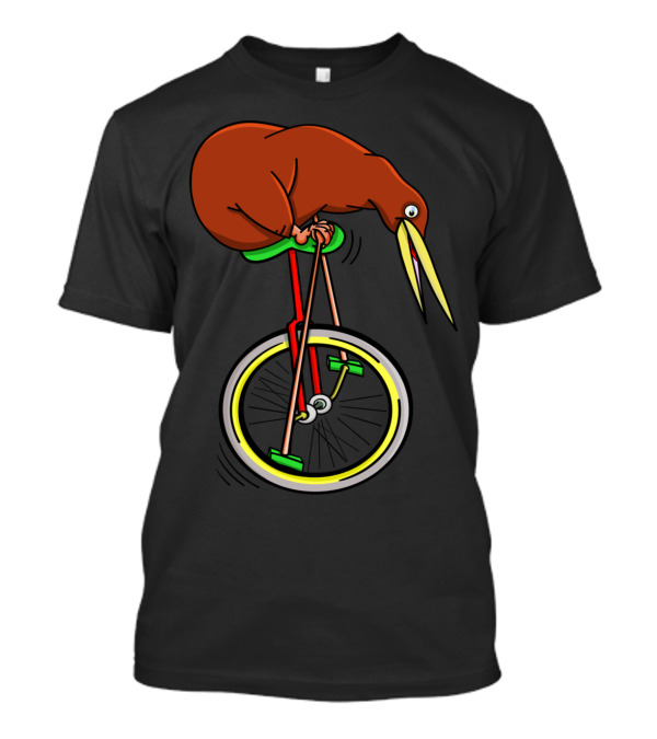 Kiwi Bird Balancing On Unicycle Wheel T-Shirt