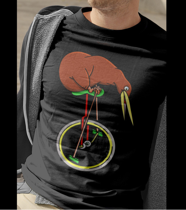 Kiwi Bird Balancing On Unicycle Wheel T-Shirt