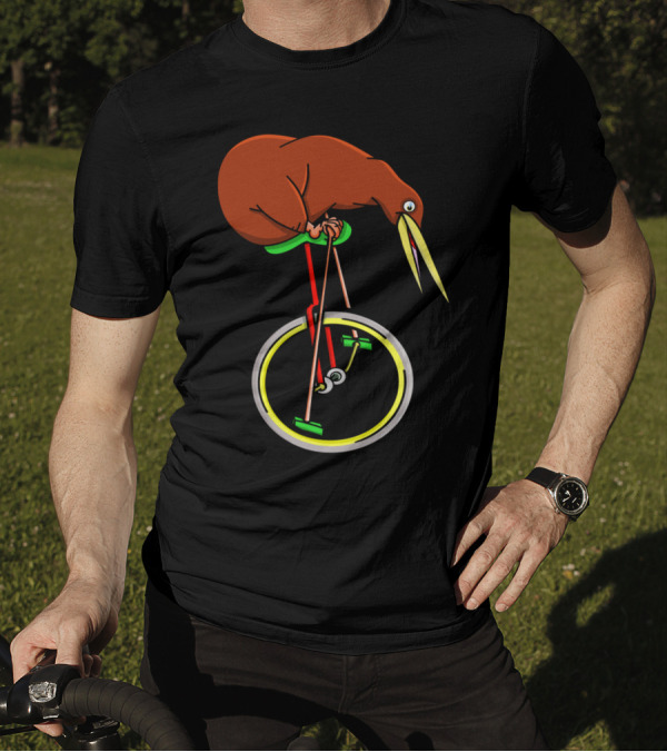 Kiwi Bird Balancing On Unicycle Wheel T-Shirt