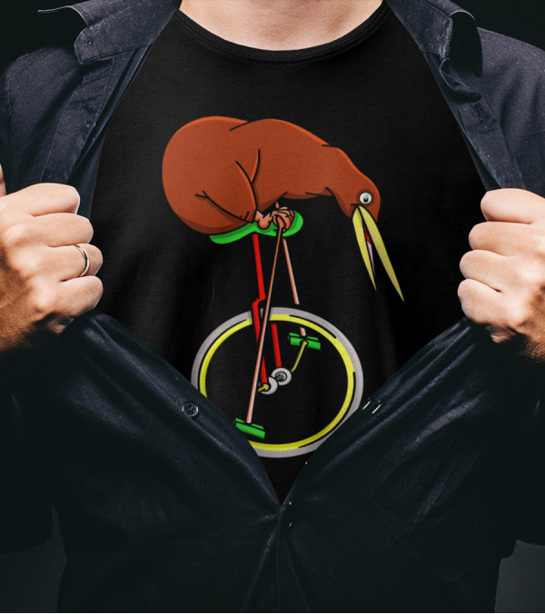 Kiwi Bird Balancing On Unicycle Wheel T-Shirt