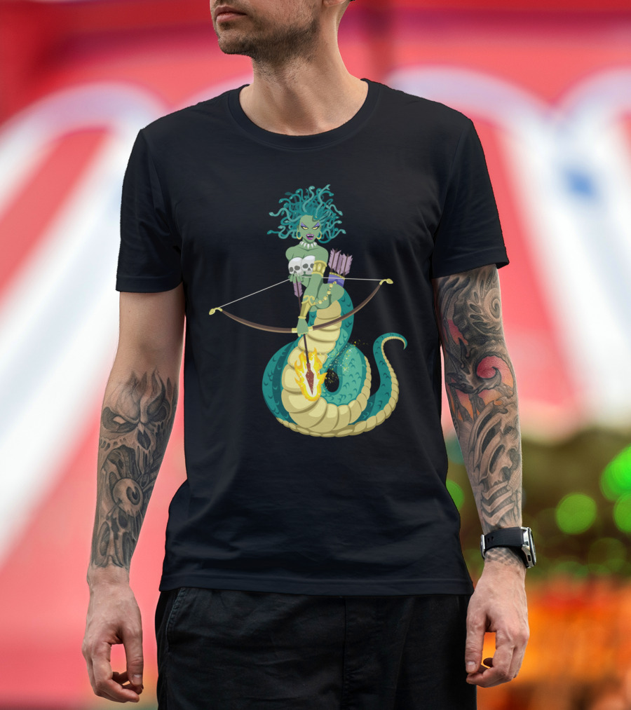 Medusa Mythical Archer with Serpent Tail and Flaming Arrow T-Shirt