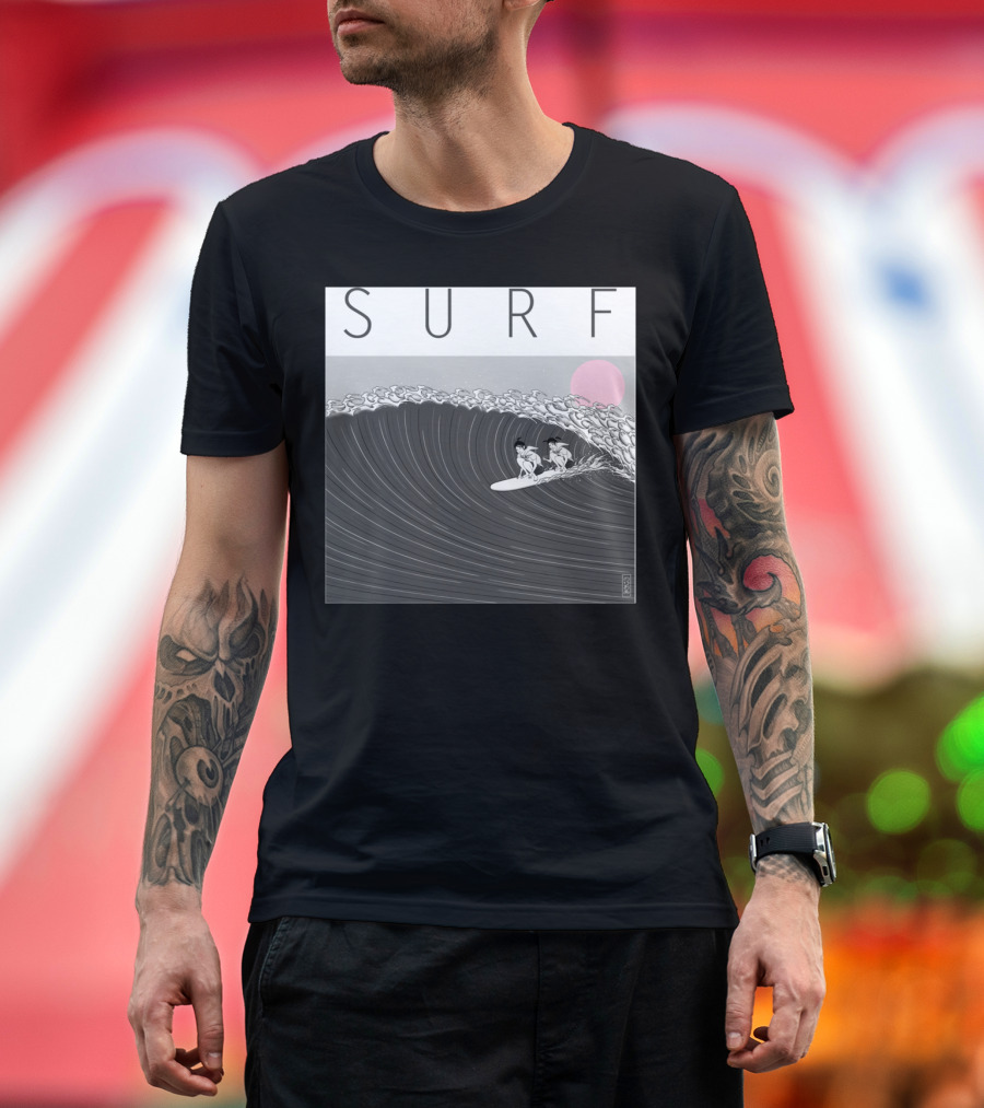 SURF Japanese Ukiyo-e Style Sunset Wave Surfing T-Shirt