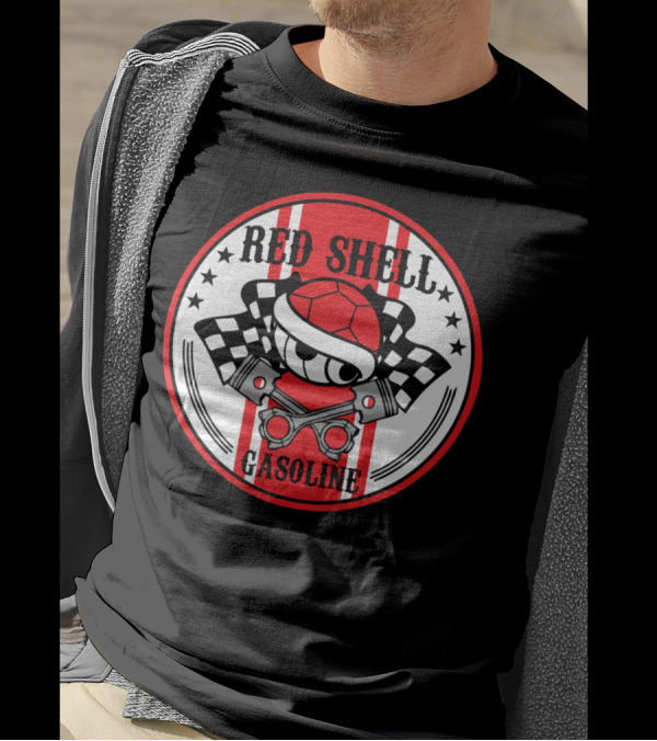 Red Shell Gasoline Racing Checkered Pistons T-Shirt