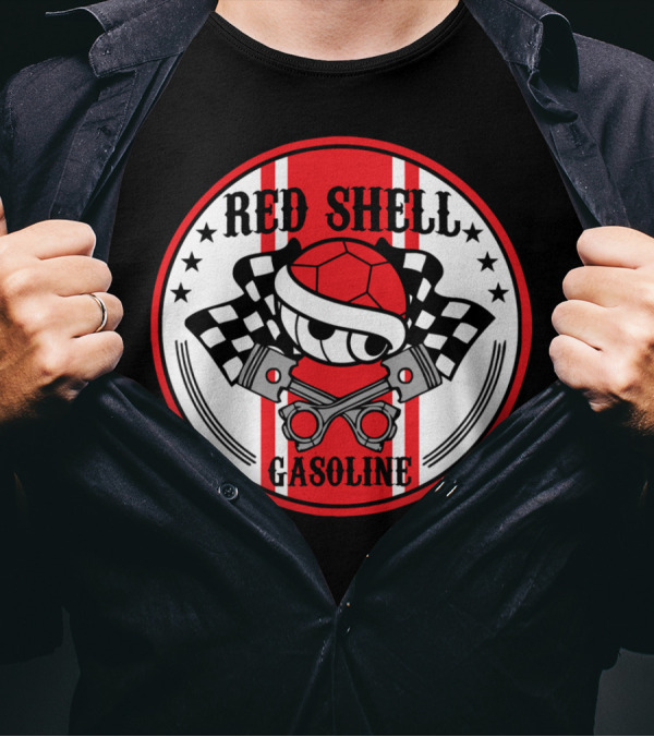 Red Shell Gasoline Racing Checkered Pistons T-Shirt