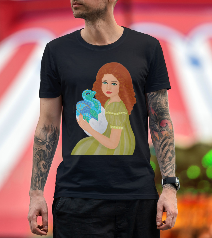 Meet a New Friend with Red-Haired Girl Holding Blue Dragon Egg T-Shirt