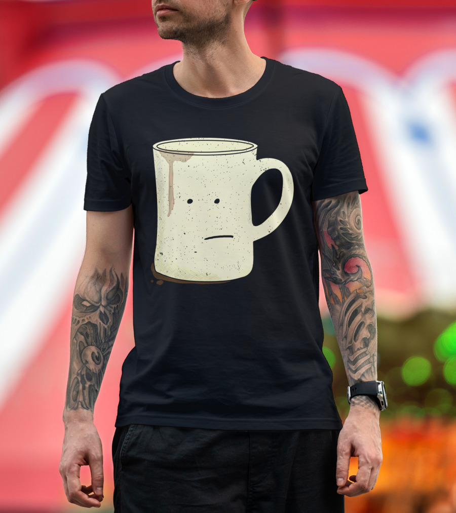 Meh Face Coffee Mug with Speckled Design and Neutral Expression T-Shirt