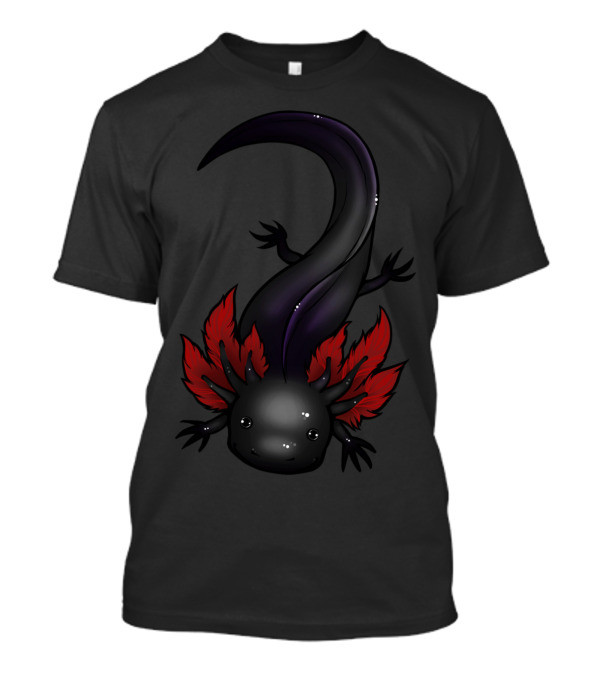 Melanoid Axolotl With Black Body And Red Gill Frills T-Shirt