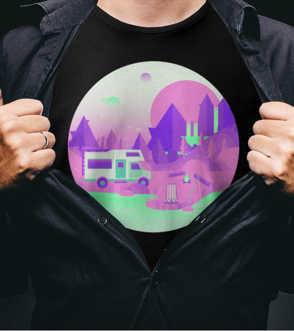 Outer Space Camping Futuristic Pastel Wilderness Adventure T-Shirt
