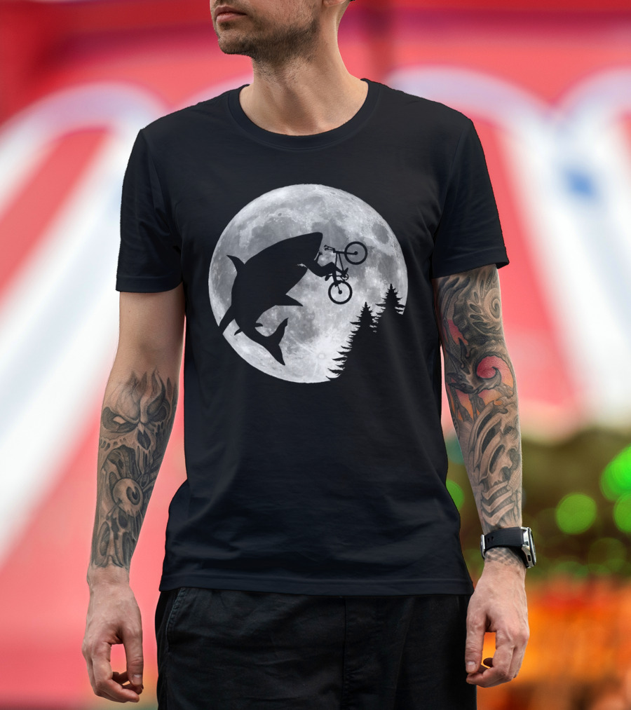 Sharks In The Sky Bicycle Jump Over Moon T-Shirt