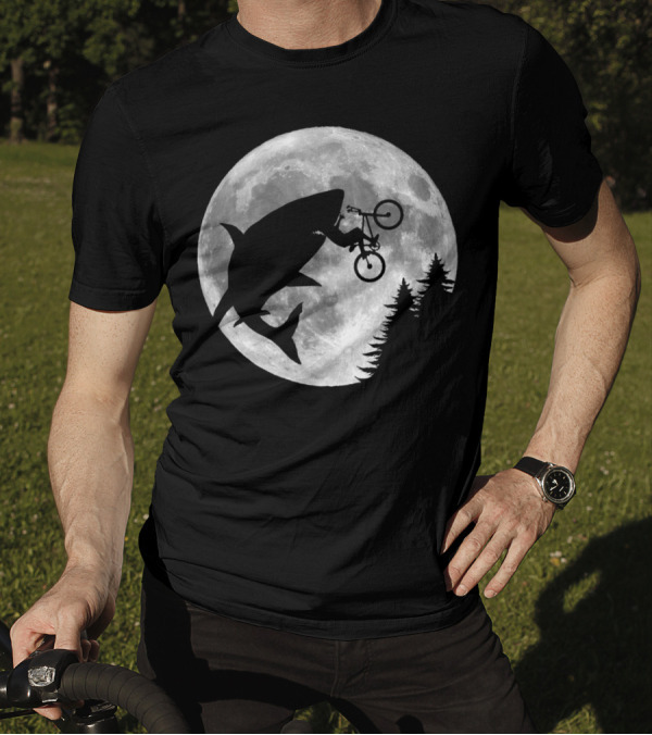 Sharks In The Sky Bicycle Jump Over Moon T-Shirt