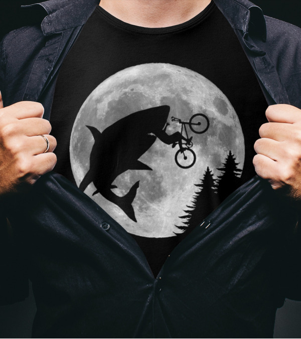 Sharks In The Sky Bicycle Jump Over Moon T-Shirt