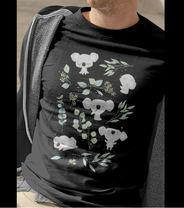 Koala And Eucalyptus Leaves Pattern T-Shirt