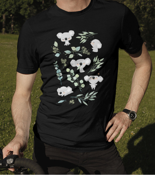 Koala And Eucalyptus Leaves Pattern T-Shirt