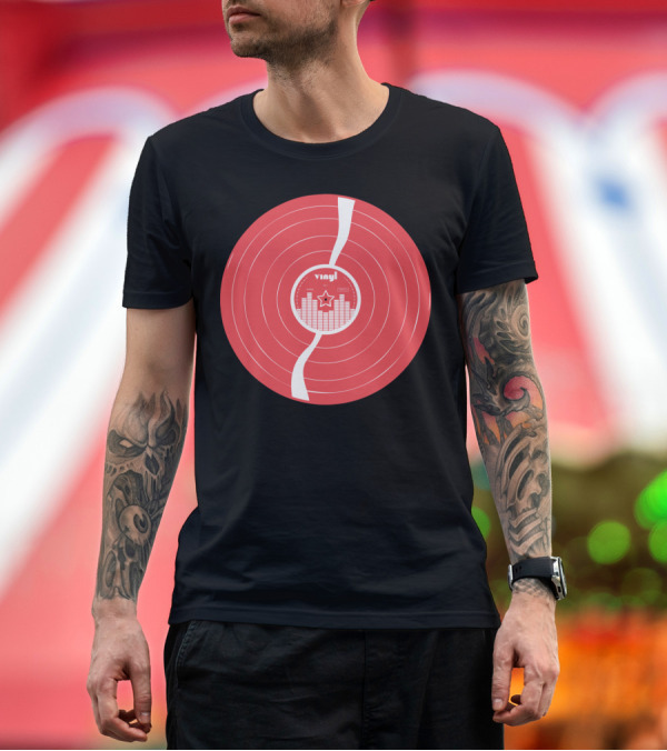 Premium T-Shirt: Vinyl Record Star Sound Waves Red T-Shirt Vinyl Record Star Sound Waves Red T-Shirt
