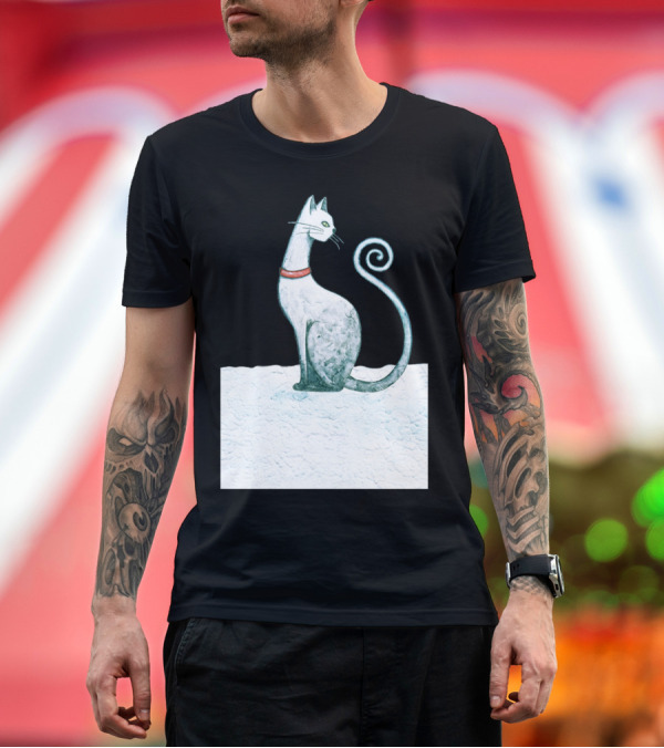 Premium T-Shirt: WINTER CAT WITH SWIRL TAIL ON SNOW BACKGROUND T-Shirt WINTER CAT WITH SWIRL TAIL ON SNOW BACKGROUND T-Shirt