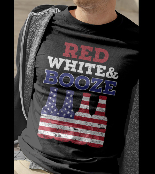 Red White And Booze Stars And Stripes Bottles T-Shirt