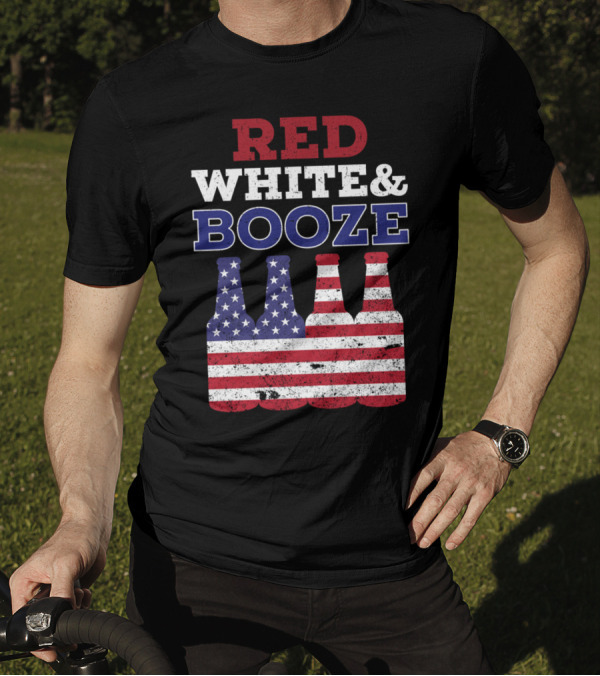 Red White And Booze Stars And Stripes Bottles T-Shirt