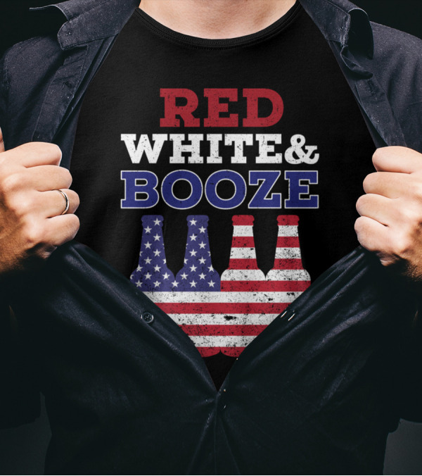 Red White And Booze Stars And Stripes Bottles T-Shirt