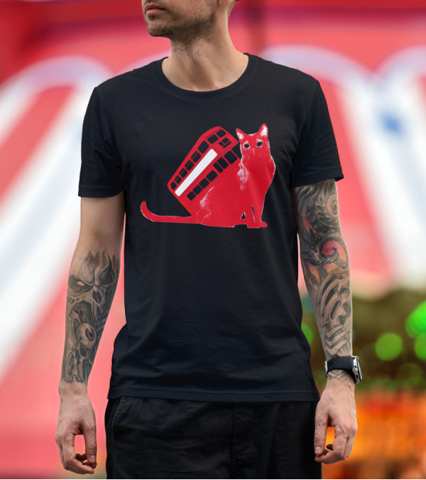Premium T-Shirt: LONDON CATBUS RED DOUBLE-DECKER CAT IMAGE T-Shirt LONDON CATBUS RED DOUBLE-DECKER CAT IMAGE T-Shirt